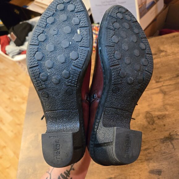 Rieker Boots Womens EU 39 Ankle Booties Heels Burgundy Leather Zipper Run Small - Picture 8 of 9